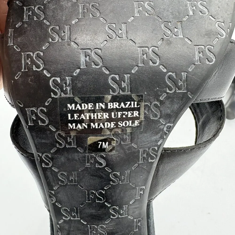 Franco Sarto High‎ Heels Womens 7 Leather Kitten Black Open Toe Mule Straps G2